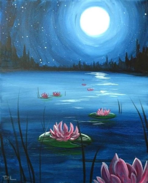 Ночное озеро с кувшинками