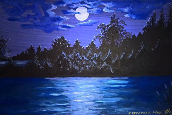 Ночной пейзаж гуашью
