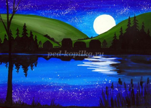 Ночной пейзаж красками 6 класс