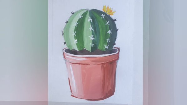 Кактус гуашью для детей