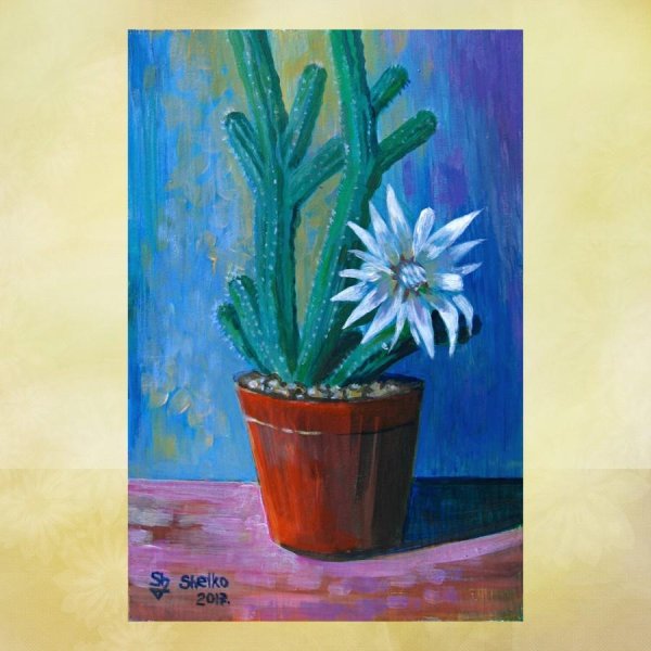 Живопись Кактус на окне