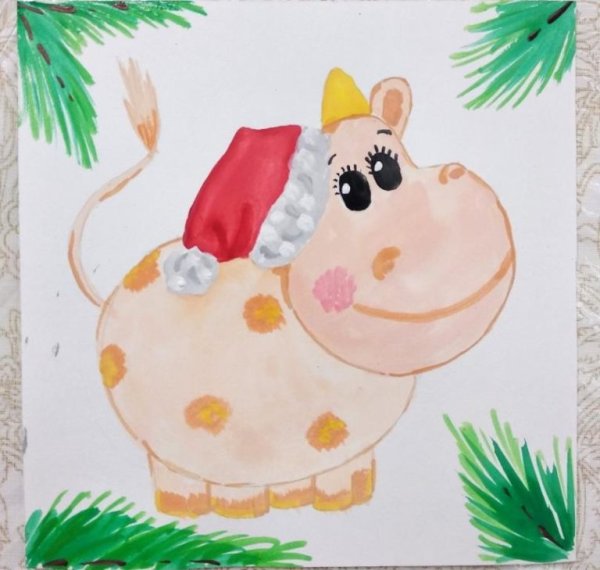 Бычок красками новогодний