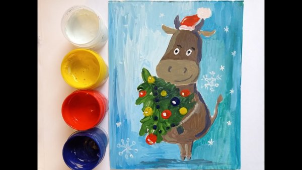 Открытка на новый год 2022 своими руками гуашью