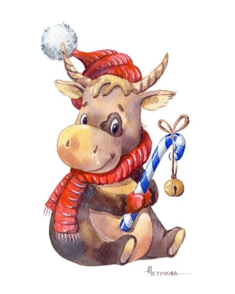 Новогодняя открытка с быком