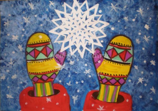 Варежки гуашью для детей