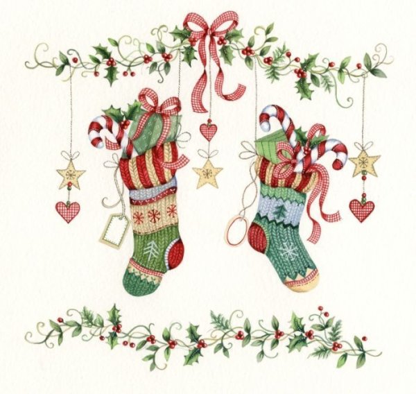 Новогодние варежки акварелью