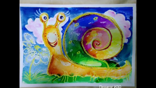 Рисование улитки красками