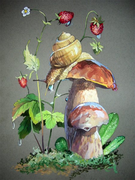 Грибы акварелью
