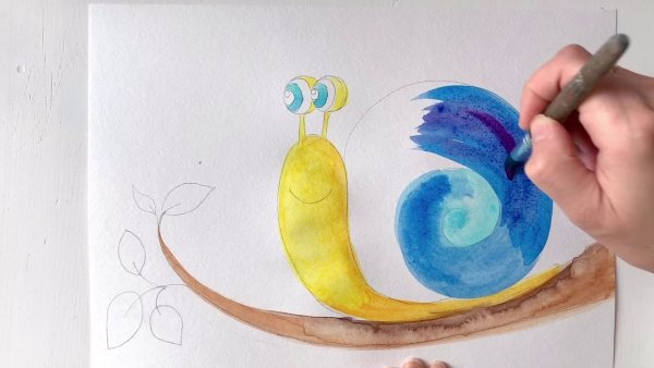 Рисование гуашью улитка для детей