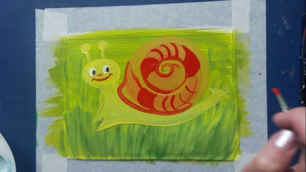 Рисование улитки красками