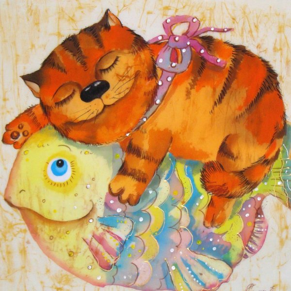 Елена Разина батик рыбы