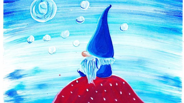 Гномик рисунок гуашью