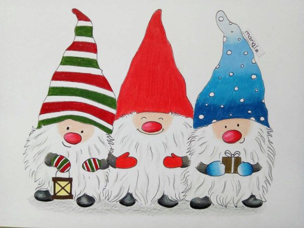 Рисование новогодние гномики
