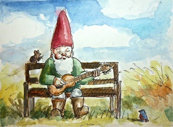 Гномы акварель