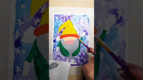 Видео как рисовать гномика красками для 6 лет