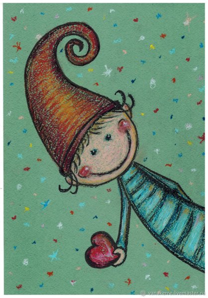 Гномик пастелью