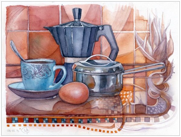 Натюрморт завтрак рисунок