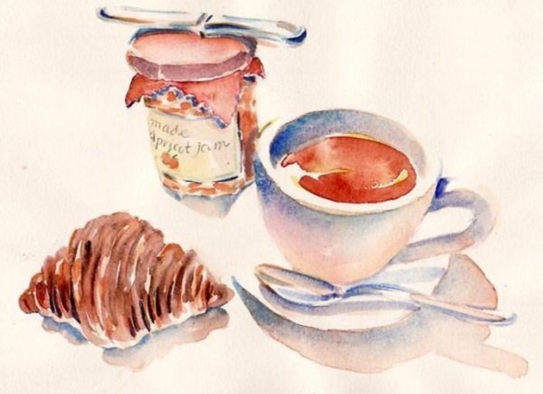 Акварельные скетчи завтрак