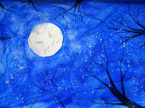 Ночное зимнее небо гуашью
