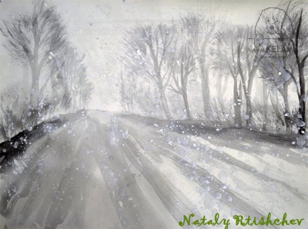 Зимняя дорога иллюстрация