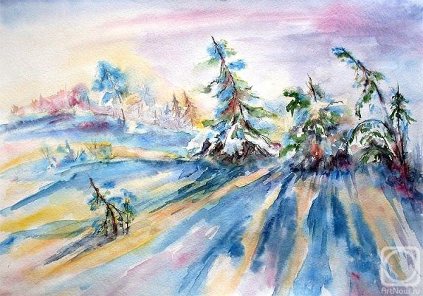 Новогодний пейзаж пастелью