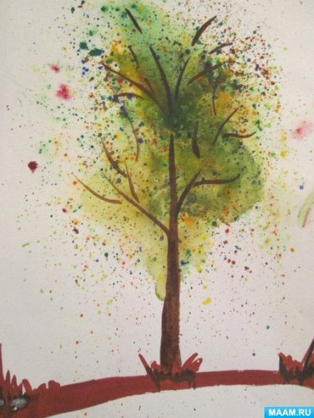 Осенний листопад гуашью