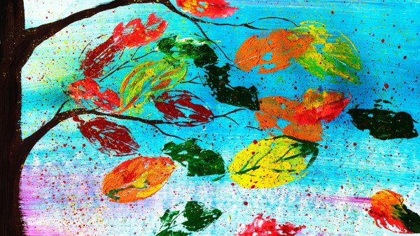 Рисование листопад разные техники