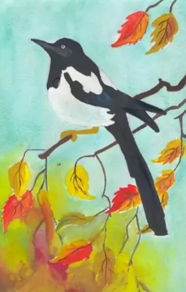 Рисование птицы осенью