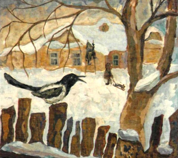 Сорока гуашью