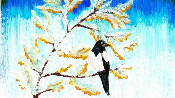 Сорока живопись гуашь