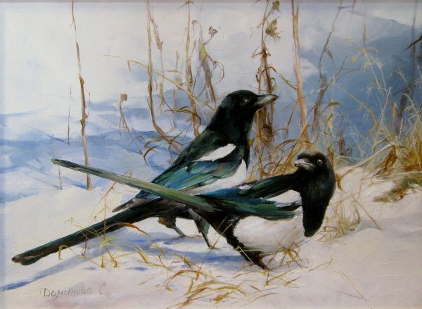 Натюрморт с чучелом птицы живопись ДХШ