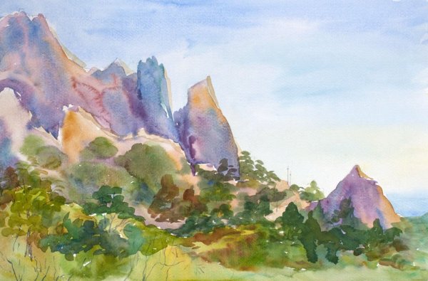 Скалы акварелью
