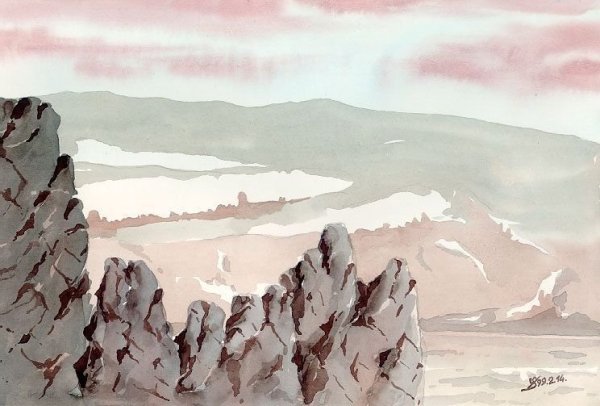Скалы акварелью