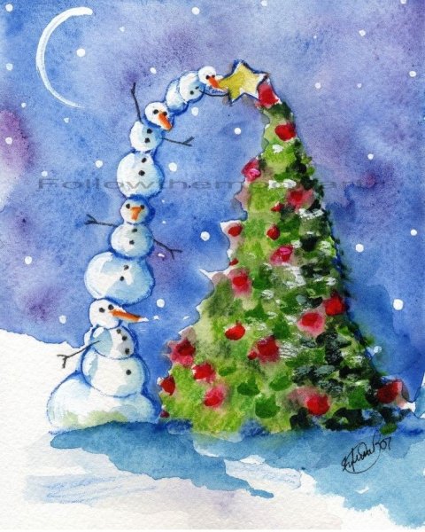 Новогодняя елка акварель