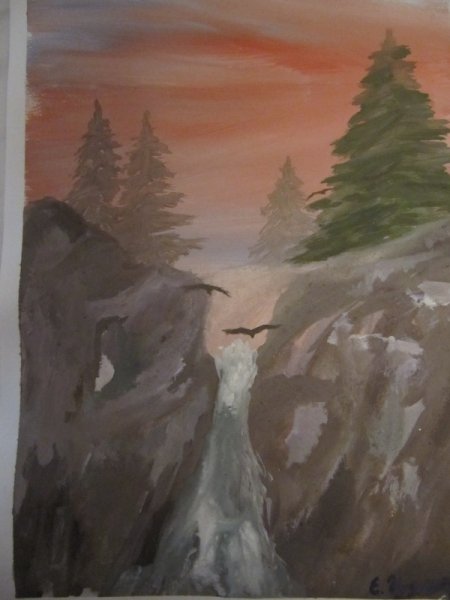 Скалы гуашью пошагово