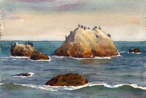 Крым скалы акварель