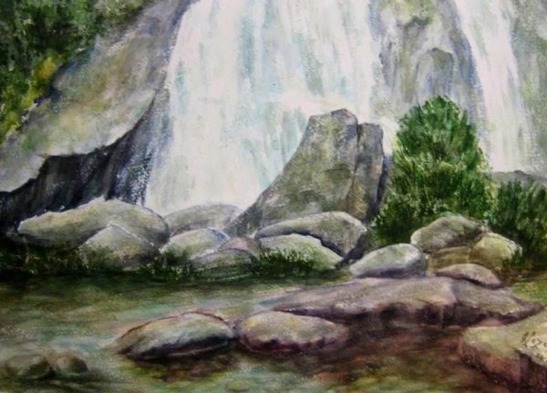 Акварель водопад с горы
