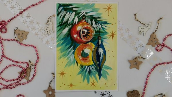 Новогодние игрушки гуашью для детей