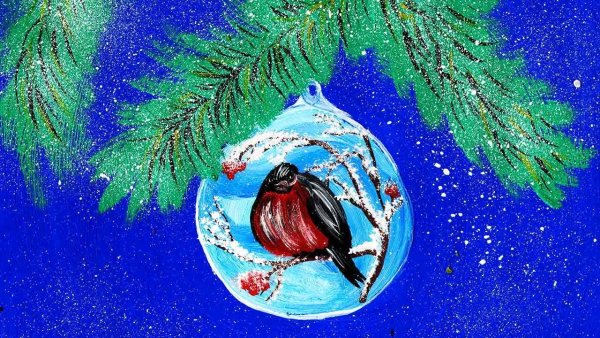 Новогодние шары гуашью детям