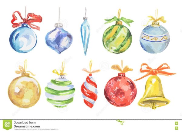 Акварельные новогодние игрушки