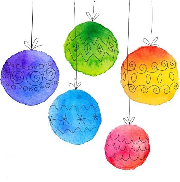 Новогодние шары рисунок акварелью