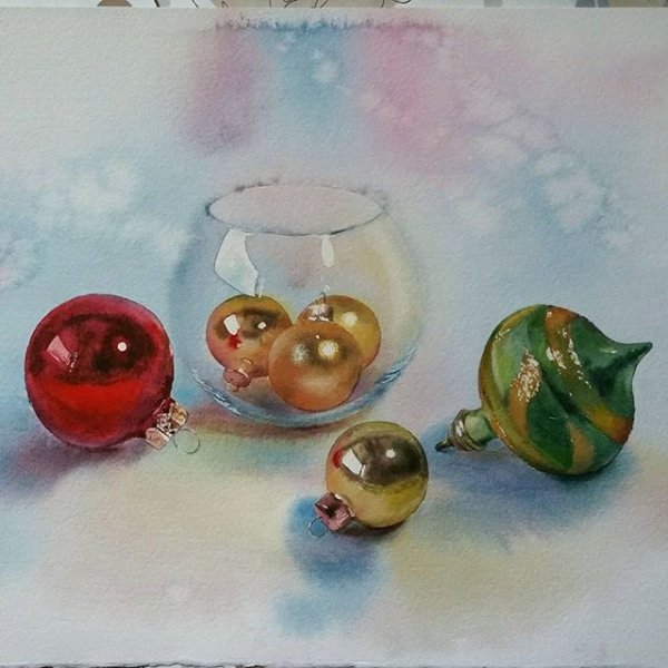 Новогодние игрушки акварель