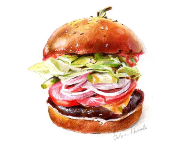 Скетчинг акварелью бургер