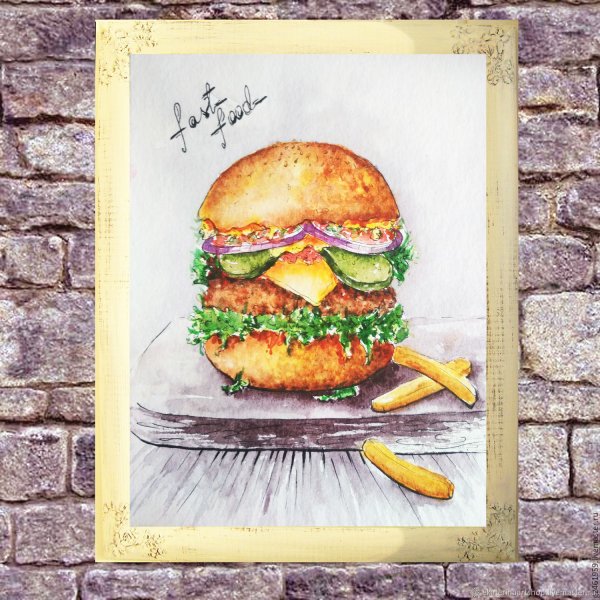 Скетчинг акварелью бургер