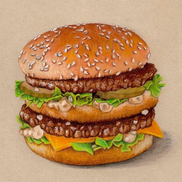 Рисунок бургера цветными карандашами