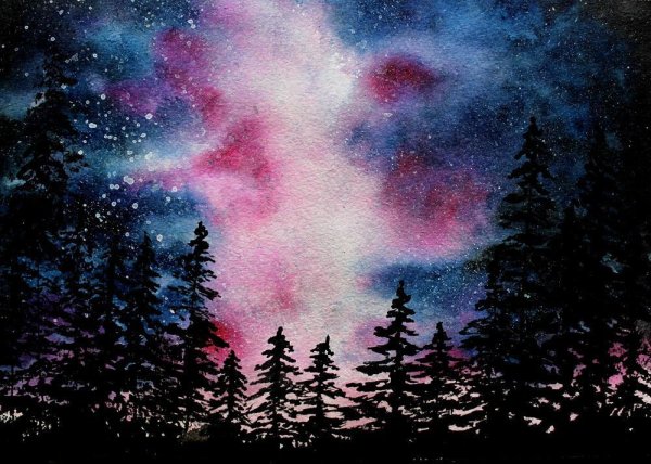 Ночной пейзаж акварелью