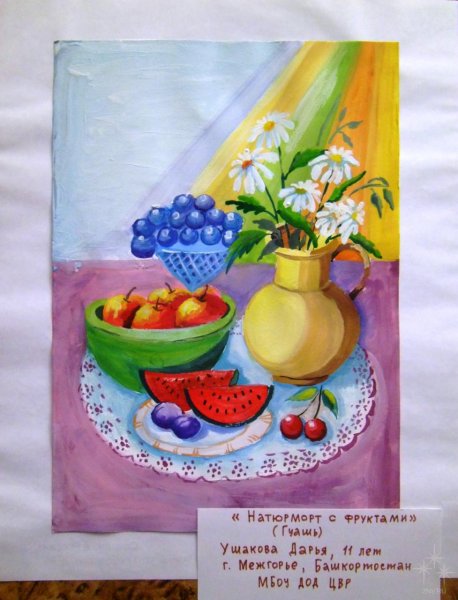 Натюрморт с фруктами рисунок красками