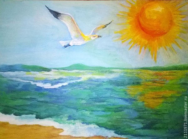 Чайка красками