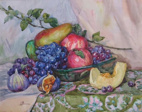 Натюрморт с фруктами акварелью