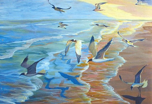 Чайки гуашью